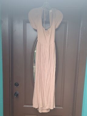 Blush Pink Maxi Dress with Puff Sleeves